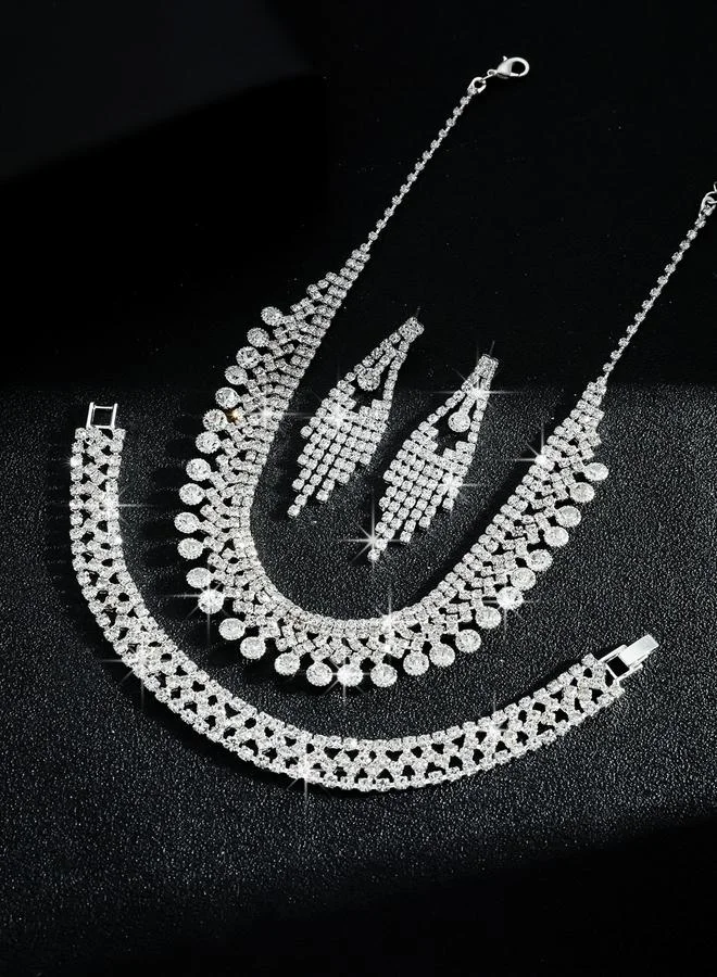 تايك تو طقم مجوهرات 3 قطع عقد وسوار وأقراط منمقة